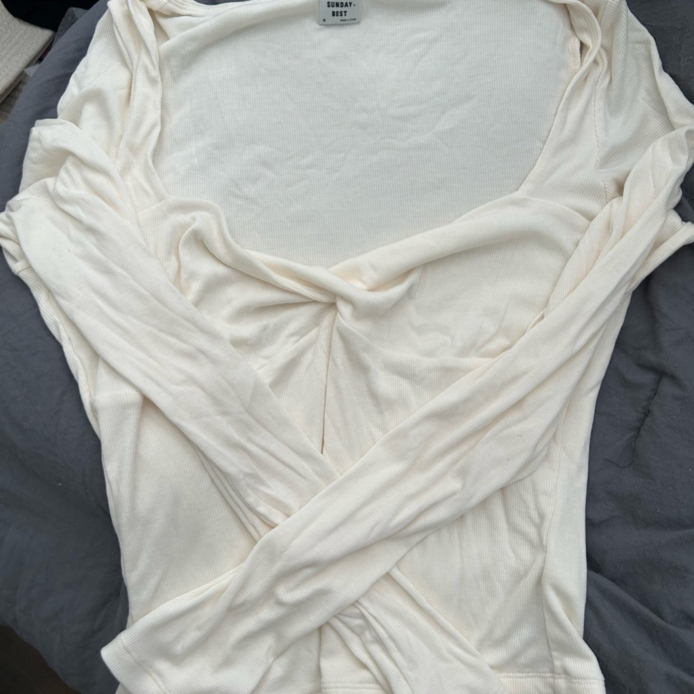 Sunday Best Cream Long Sleeve Tie Front Blouse